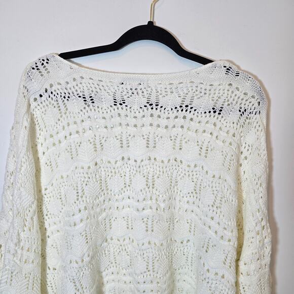 Sincerely Jules Women’s Ivory Crop Crochet  Sweater Oversized Boho Pullover Sz L - Picture 8 of 10